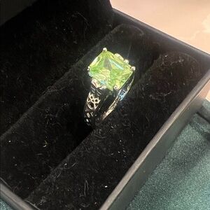 Lia Sophia Silver Ring with Vibrant Green Stone